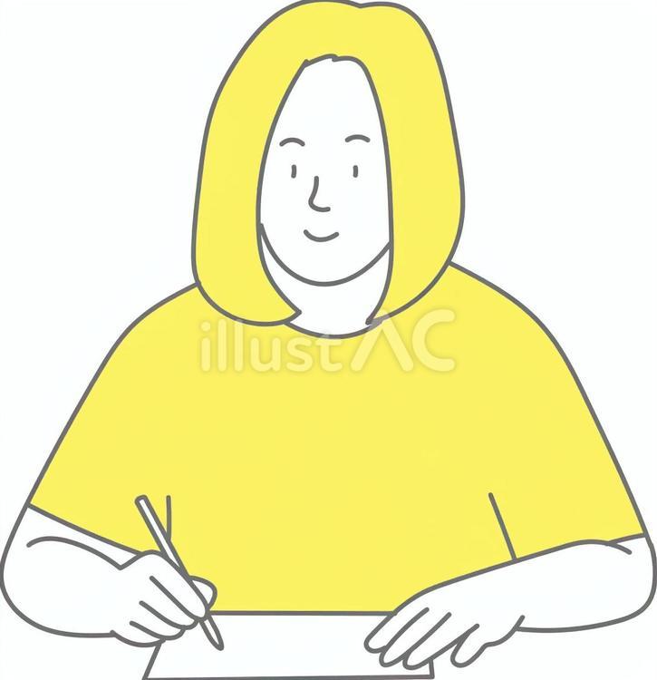 紙に何かを書く女性 女性,tシャツ,黄色のイラスト素材