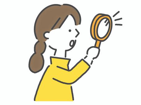 虫眼鏡を覗く会社員の女性 虫眼鏡,ルーペ,調べる,見る,研究,女性,覗く,女の子,喜ぶ,観察のイラスト素材