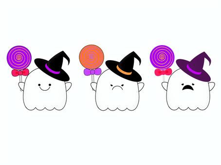 帽子を被ったオバケ お化け,白背景,ハロウィン,10月,ホラー,可愛い,シンプル,笑顔,喜,怒のイラスト素材