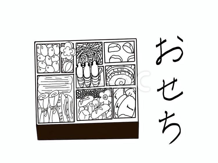 おせち　線画 おせち,お正月,えびのイラスト素材