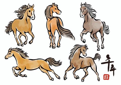 Illustration, cartão de ano novo, meio-dia, cavalo, 