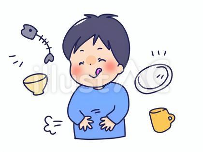 ご飯を完食して満腹な男の子