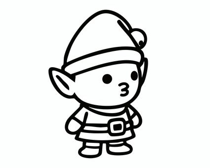 クリスマスエルフのモノクロイラスト クリスマス,エルフ,助手,妖精,キャラクター,線画,シルエット,ベクター,アイコン,モノクロのイラスト素材