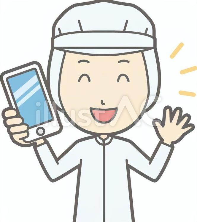 衛生服男-スマホ持つ-バスト 衛生服男性a,シンプル,かわいいのイラスト素材