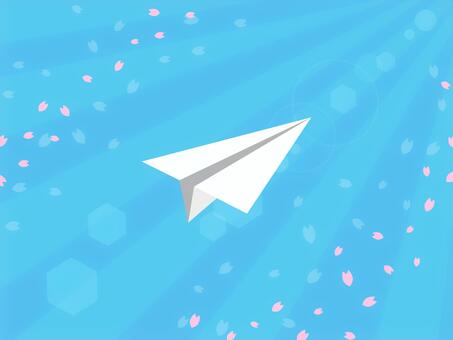 卒業・卒業式 紙飛行機と桜の花びら03 新生活,春,桜,さくら,サクラ,桜吹雪,花びら,卒業,卒業式,紙飛行機のイラスト素材