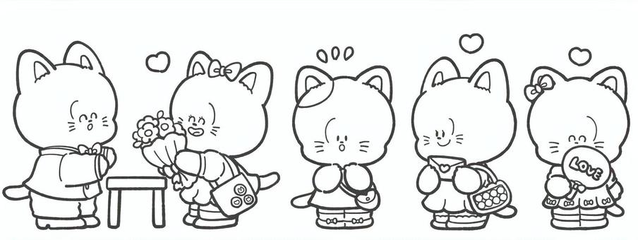 猫アイドルのイベントの白黒手描きイラスト 握手会,推し活,サイン会,アイドル,イベント,かわいい,推し,猫,手描き,白黒のイラスト素材