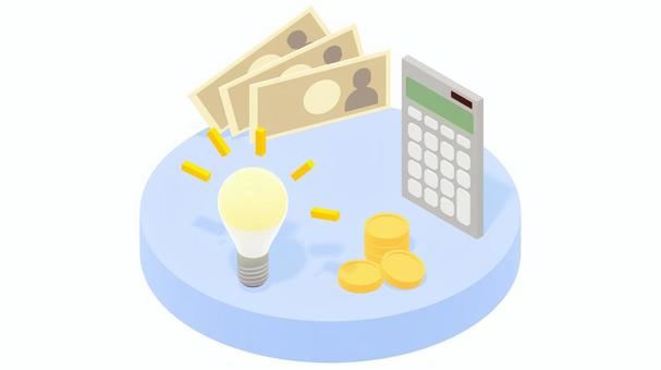 電気料金 電気代,電気,料金,光熱費,家計,支払い,節電,電球,電卓,お金のイラスト素材