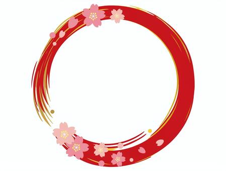 円 赤,丸,円,筆,和風,枠,書道,毛筆,習字,かすれのイラスト素材