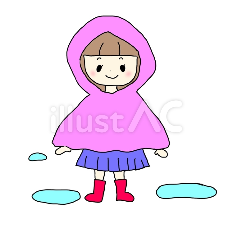 雨合羽を着た女の子 梅雨,かっぱ,女の子のイラスト素材