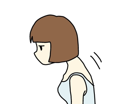 猫背、スマホ首の女性 女性,猫背,キャミソール,ストレートネック,スマホ首,スマホっくび,姿勢のイラスト素材