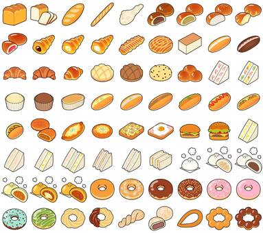 パンとドーナツのアイコンセット 惣菜,調理,パン,揚げ,菓子,ドーナツ,食パン,アイコン,セット,フランスパンのイラスト素材