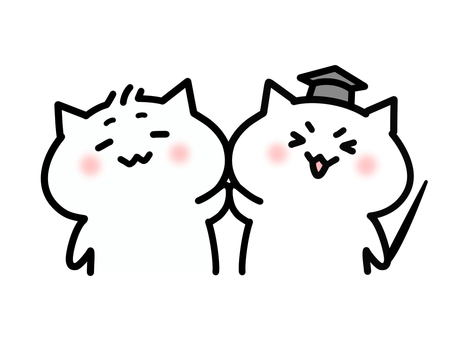 ハイタッチする博士帽のねこ　イラスト素材 ハイタッチ,やった,喜ぶのイラスト素材