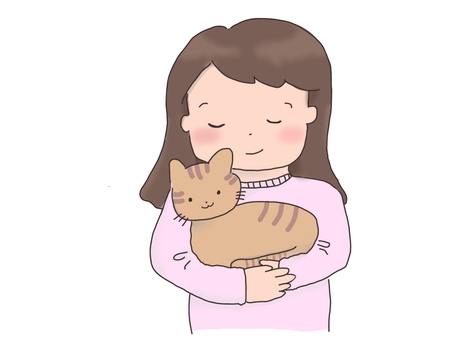 茶トラ猫と女性 茶トラ,女性,保護猫,迷子猫,里親募集,猫,譲渡会,シンプル,かわいいのイラスト素材