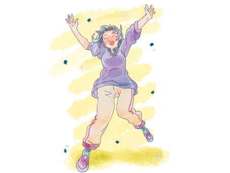 水彩風・両手を広げて大喜びする女性 女性,女,人物,人,女の子,女の人,全身,大喜び,喜ぶ,嬉しいのイラスト素材