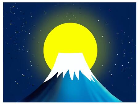 Illustration, month, full moon, fuji mountain, 