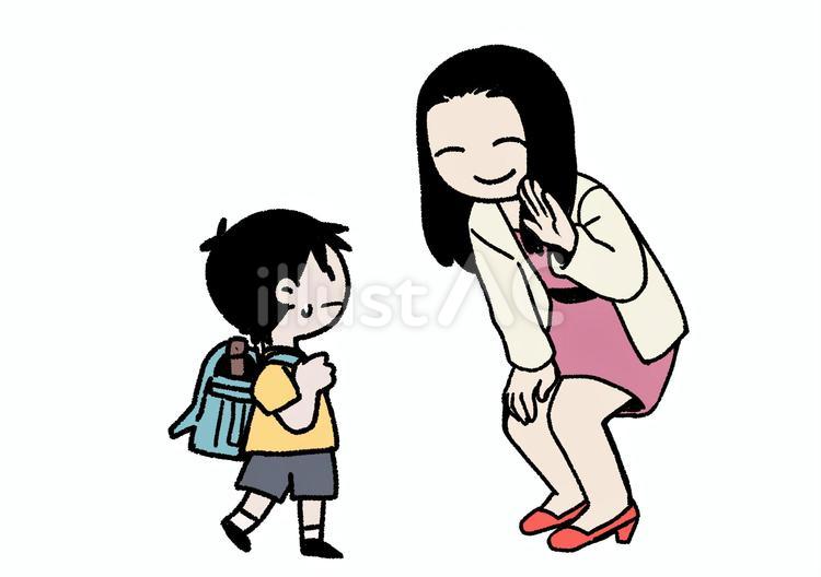 知らない人に声を掛けられる(男児と女性) 声掛け,子供,大人のイラスト素材