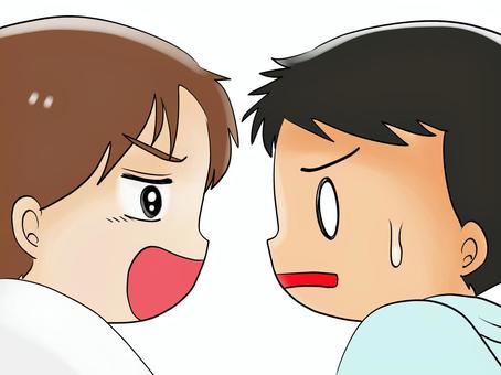 怒る男性と怒られる男性 男性,怒る,汗,説教,困るのイラスト素材