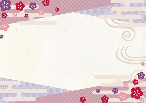 新春チラシ背景-25 背景,和柄,フレーム,雲,霞,金粉,霞文様,梅,矢絣,流水紋のイラスト素材