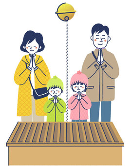 家族で初詣 初詣,神社,夫婦,カップル,家族,子ども,新年,正月,お参り,参拝のイラスト素材