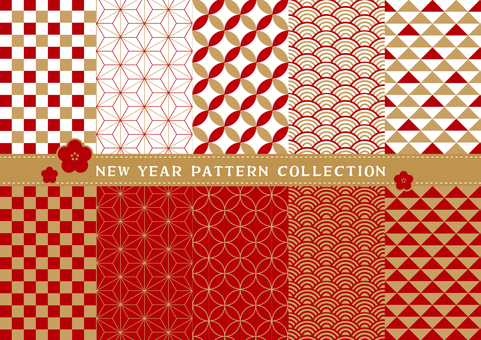 お正月背景詰め合わせ 和柄,新春,正月,年末,年始,年賀状,新年,市松模様,麻の葉,七宝のイラスト素材