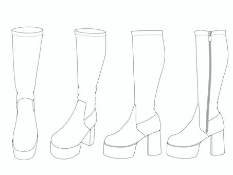 ブーツ線画 ブーツ線画 ブーツ,線画,シンプル,ロングブーツ,イラスト,素材,塗り絵,無色,モノクロ,フリーのイラスト素材