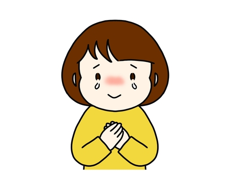 胸に手を当てて涙ぐんでいる人 嬉しい,涙,感激,涙ぐむ,女性,若い,上半身,嬉し泣き,笑顔,ありがとうのイラスト素材