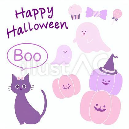ハロウィンのピンクシルエットイラスト
