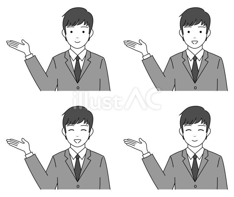 案内しているスーツ新人男性セット 人物,仕事,線画のイラスト素材