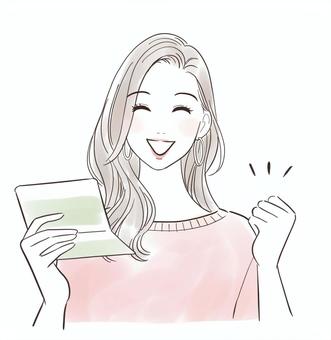 通帳を見て喜ぶ女性 女性,かわいい,オシャレ,人物,美人,大人,若い,透明感,表情,20代のイラスト素材