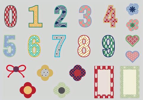 和柄の数字セット 数字,カラフル,花,ハート,フレーム,リボン,和風のイラスト素材