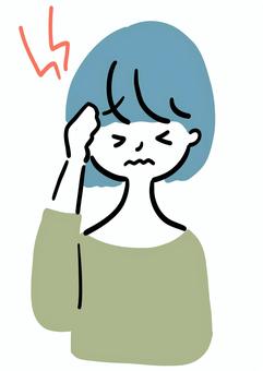 頭痛に悩む女性 頭痛,イライラ,トラブル,悩み,ズキズキ,女性,シンプル,ラフタッチ,手書き風,イラストのイラスト素材