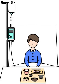 点滴中食事する男児　カラー 点滴,男児,子供,治療,食事,入院,カラーのイラスト素材