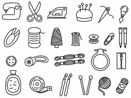 手芸　ハンドメイド　絵文字 ハンドメイド,絵文字,ミシン,ハサミ,アイロン,まち針,ピンクッション,針,糸通し,糸切りバサミのイラスト素材