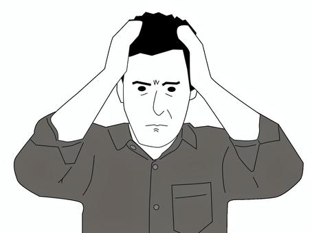 困る男性 男性,困る,黒髪,シャツ,モノクロ,苦悩のイラスト素材