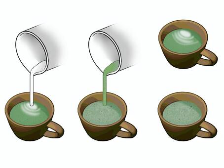 Illustration, matcha latte, milk, cup, 