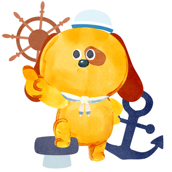 水彩画_夏の海の男_03 犬,動物,手描き,水彩画,水彩,水彩風,水彩画風,夏休み,海の男,目指すのイラスト素材