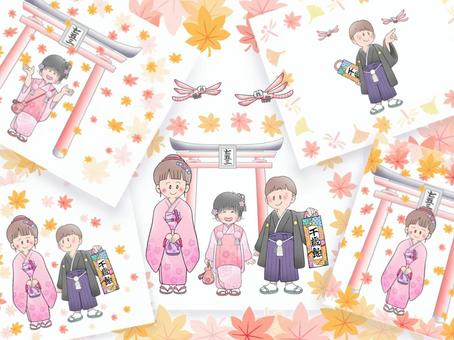 七五三の思い出スナップ写真0148 七五三,3歳,5歳,7歳,女の子,男の子,着物,袴,和装,巾着袋のイラスト素材