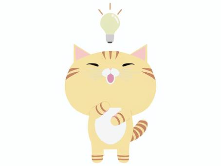 ひらめく_猫 ひらめく,猫,ちゃとら,動物,かわいい,電球,分かった,なるほどのイラスト素材