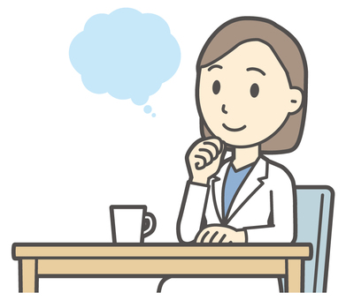  女性医師白衣-029-バスト 考える,女医,医師,女性,白衣,スクラブ,医者,病院,医療,ドクターコートのイラスト素材