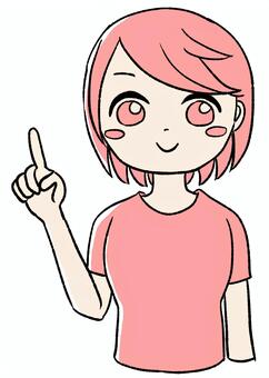桃色の女の子がポイントを説明する ピンク,かわいい,手描き,女の子,女性キャラ,ピンク髪,若い女性,キャラクター,デフォルメ,手描き風のイラスト素材