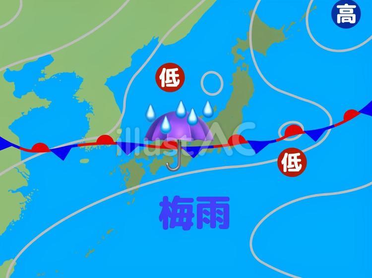 梅雨 梅雨前線,梅雨,初夏のイラスト素材