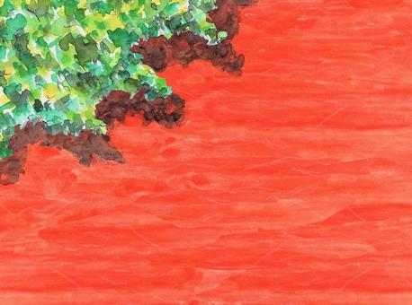 Red wall and leaves Red wall and leaves