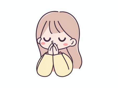 手を合わせる女の子のイラスト お祈り,参拝,いただきます,ごちそうさま,お願い,ベクター,手描き,女性,女の子,女子のイラスト素材