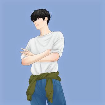 腕組みボーイ 腕組み,ポーズ,青年,イケメン,漫画のイラスト素材