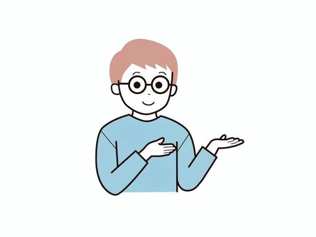 両手でどうぞとする男子2／カラー 上半身,長袖,両手,どうぞ,お勧め,子供,男の子,男児,小学生,幼児のイラスト素材
