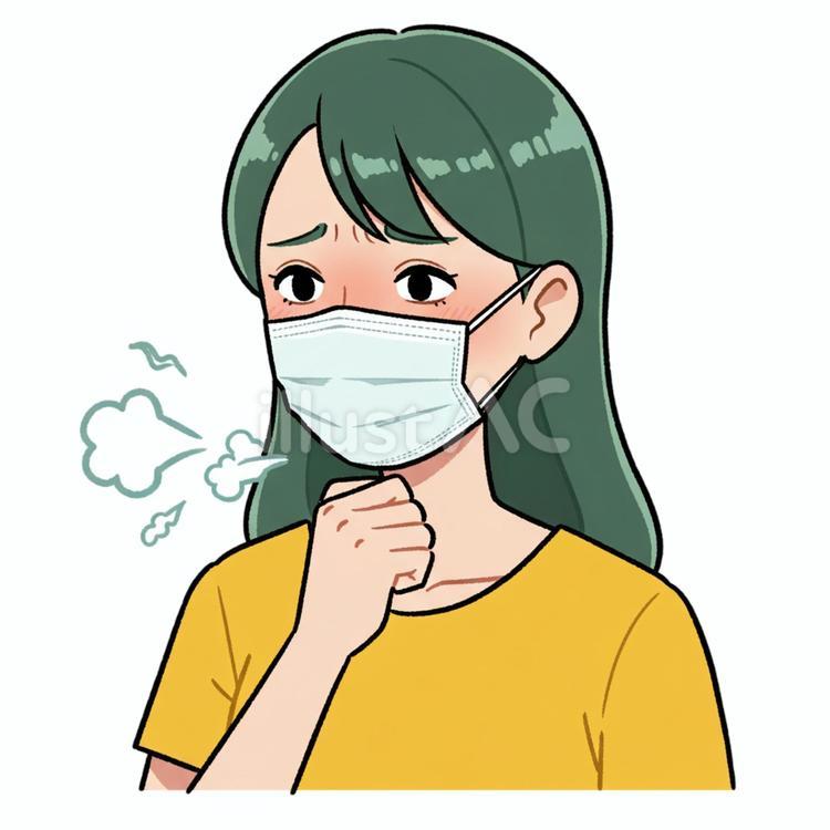 咳をしている人 女性,緑髪,マスクのイラスト素材