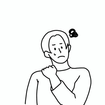 肩こりの男性 男性,人物,シンプル,肩こり,不調,疲れ,線画,ベクター,上半身,困り顔のイラスト素材