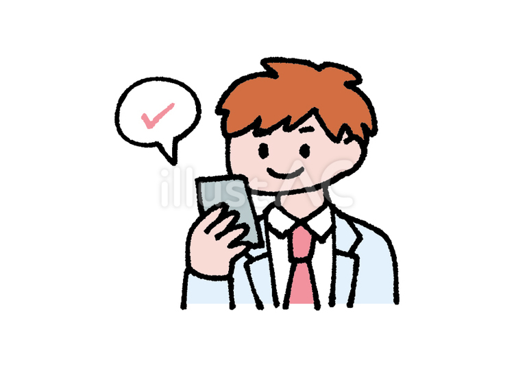 スーツのスマホを見る男性のイラスト 男性,スマートフォン,予約のイラスト素材