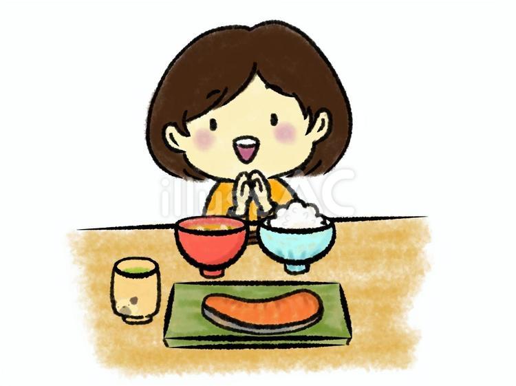 シャケ定食でいただきます 和食,朝食,シャケのイラスト素材