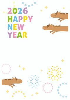 2026年午年かわいい年賀状、馬と花火6 年賀状,馬,花火,午年,2026,2026年,正月,お正月,かわいい,おしゃれのイラスト素材
